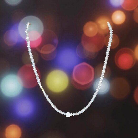 Dainty Labradorite & Pearl Necklace • 18K GF Accents • Sterling Heart Clasp - Picture 7 of 12